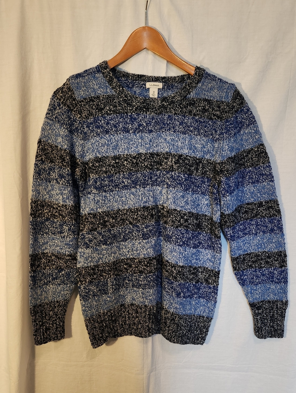 L.L. Bean Blue & Black Marled Stripe Crewneck Sweater